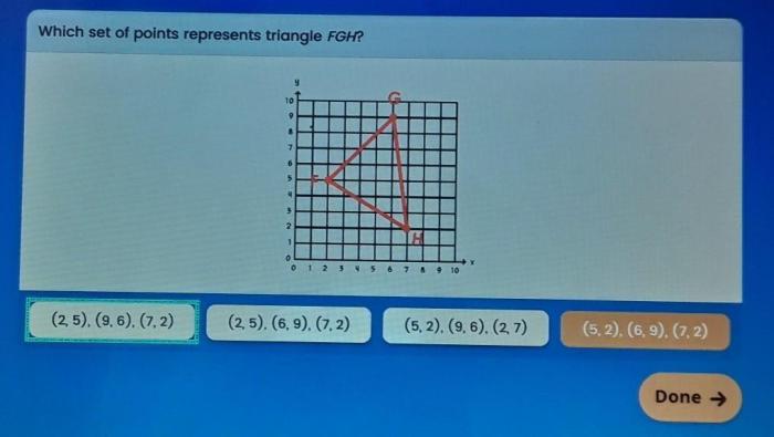 Which set of points represents triangle fgh