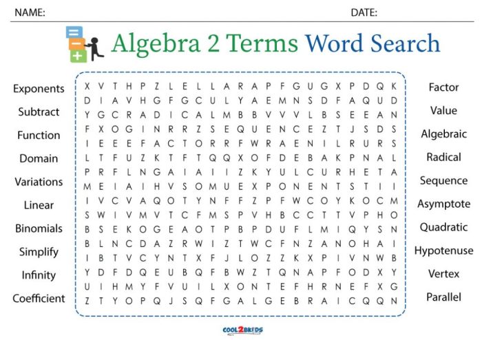 Algebra vocabulary word search answer key