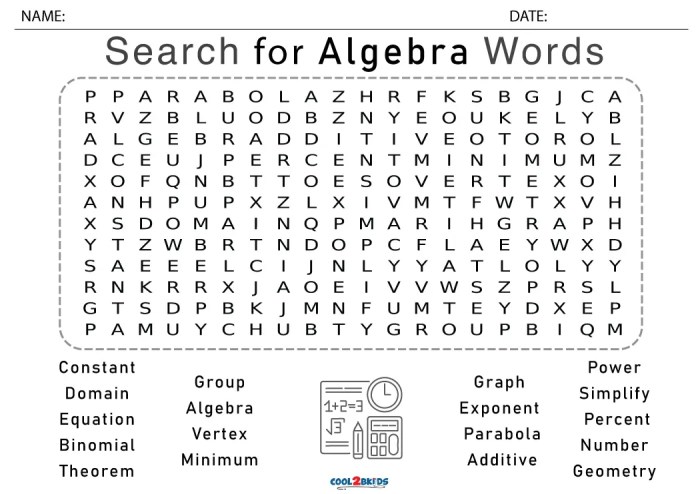 Algebra vocabulary word search answer key