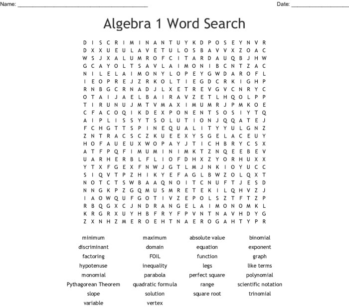 Algebra vocabulary word search answer key