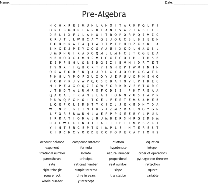 Algebra vocabulary word search answer key