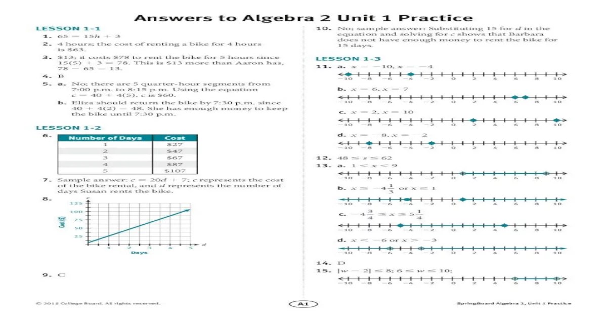 Springboard mathematics course 1 answer key pdf