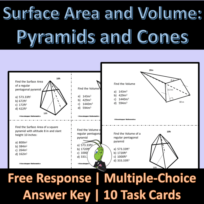 Surface areas of pyramids and cones practice