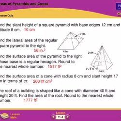 Surface areas of pyramids and cones practice